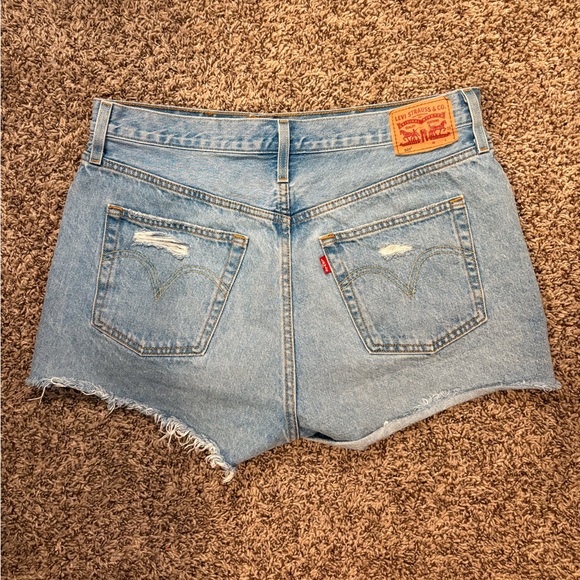 Levi's 501 Light Blue Distressed Jean Shorts - Picture 3 of 6